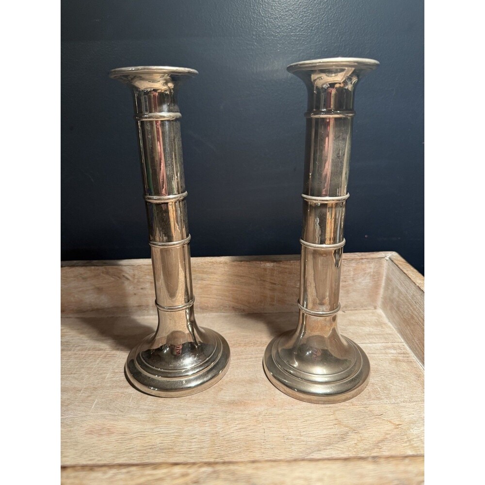Torben Orskov Set of Two Vintage Candle Holders in Silver Metal 9 in.